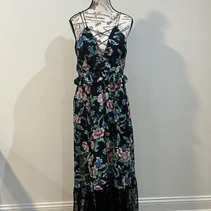 Express Black Floral High Low Dress